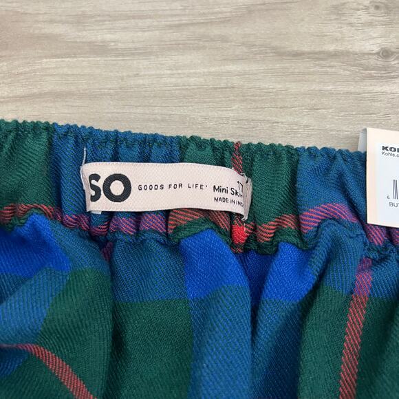 Juniors' SO Good For Life Buttoned Faux Wrap Blue, Green Plaid Skirt Size 17 - Picture 13 of 14